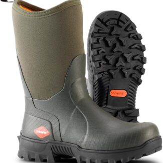 Showave Men's Mid Calf Rubber Work Boots Waterproof Rain Boot Insulated Mud Boots with Comfortable Sports Soles