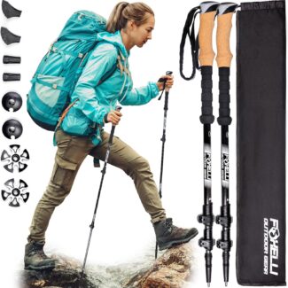 Foxelli Carbon Fiber Trekking Poles – Lightweight Collapsible Hiking Poles with Cork Grips, Quick Flip Locks & All-Terrain Accessories – Adjustable Height Hiking Sticks for Men & Women